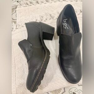 BOC Born Concept Black Leather Slip-On Booties, Loafer W/Chky Heel 11M Like New!